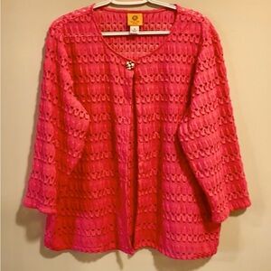 ❤️Ruby Rd. 1X Woven Knit Jacket Top 3/4 Sleeves Pink